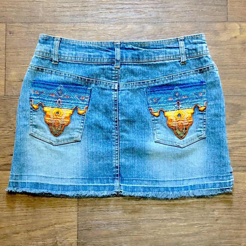 Zoey Beth Denim Jean Boho Embroidered Skirt